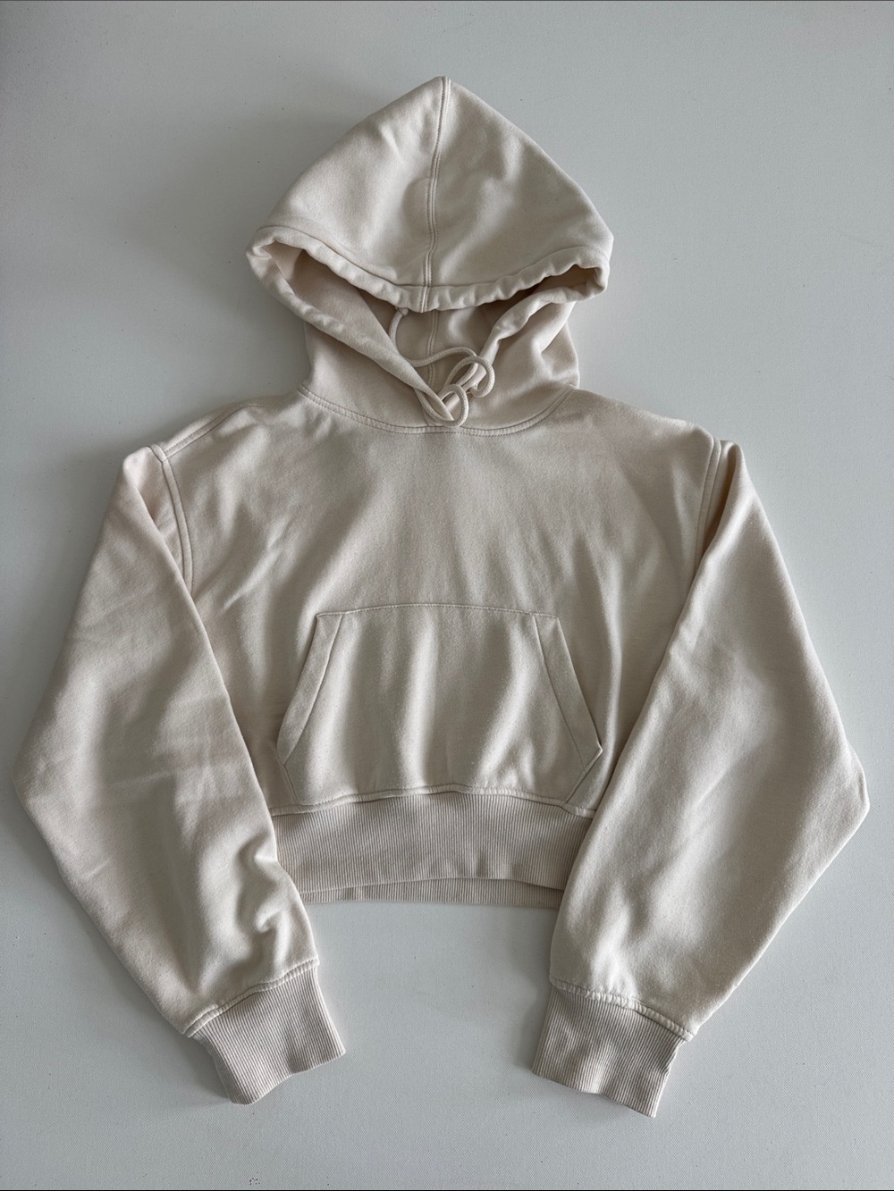 Zara Cream Cropped Hoodie Sweatshirt